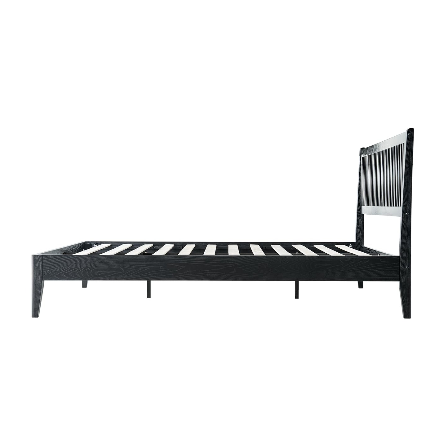 King Size Platform Bed Frame, Solid Wood Bed with Headboard & Footboard, 12 Sturdy Slats with Centre Metal Legs, No Box Spring Needed, Noise-Free & Anti-Slip, Easy Assembly, Ebony Oak Finish OLK-35