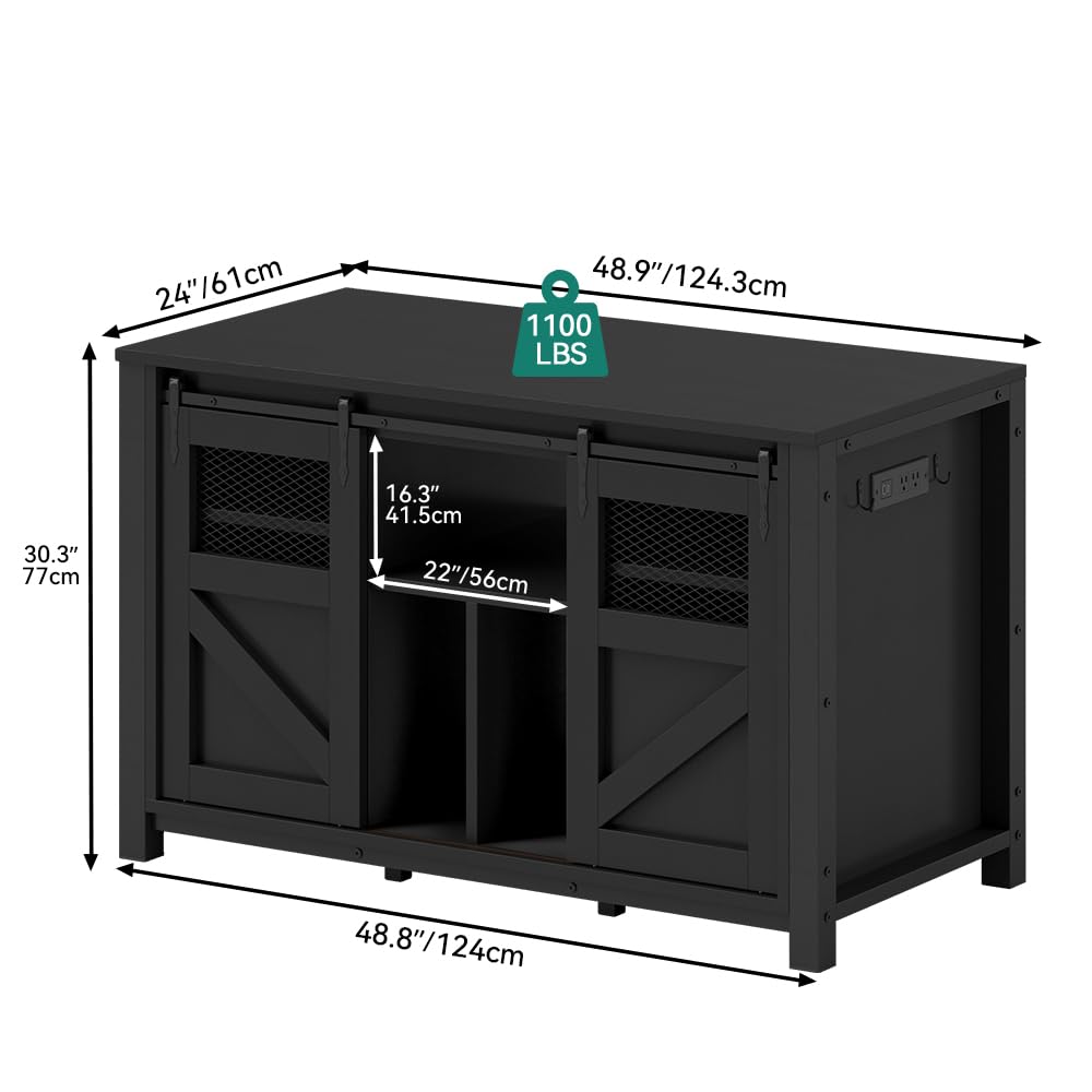 YITAHOME 120 Gallon Fish Tank Stand with Power Outlets, Heavy Duty Large Aquarium Stand with Barn Door, Reptile Tank Turtle Terrariums Table for Fish Tank Accessories Storage,1100LBS Capacity