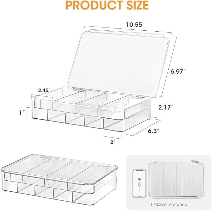AIEVE Drink Packet Organizer, 2-Tier Tea Bag Organizer with Lid, Stackable Clear Pantry Storage Bins with Adjustable Dividers, Acrylic Water Packet Holder for Cabinet Kitchen Storage Organization