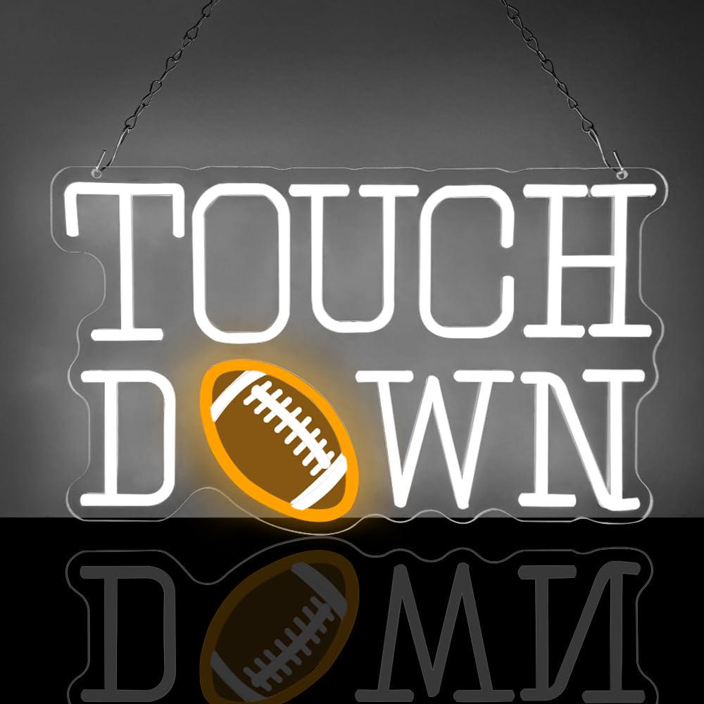 Football Neon Sign, Touch Down LED Neon Light Signs for Wall Decor Football Rugby Light up Sign Lamp for Party Bar Bedroom Pub Man Cave Decor Birthday Gift for Fans Dimmable USB Powered(16.2"*9.9")
