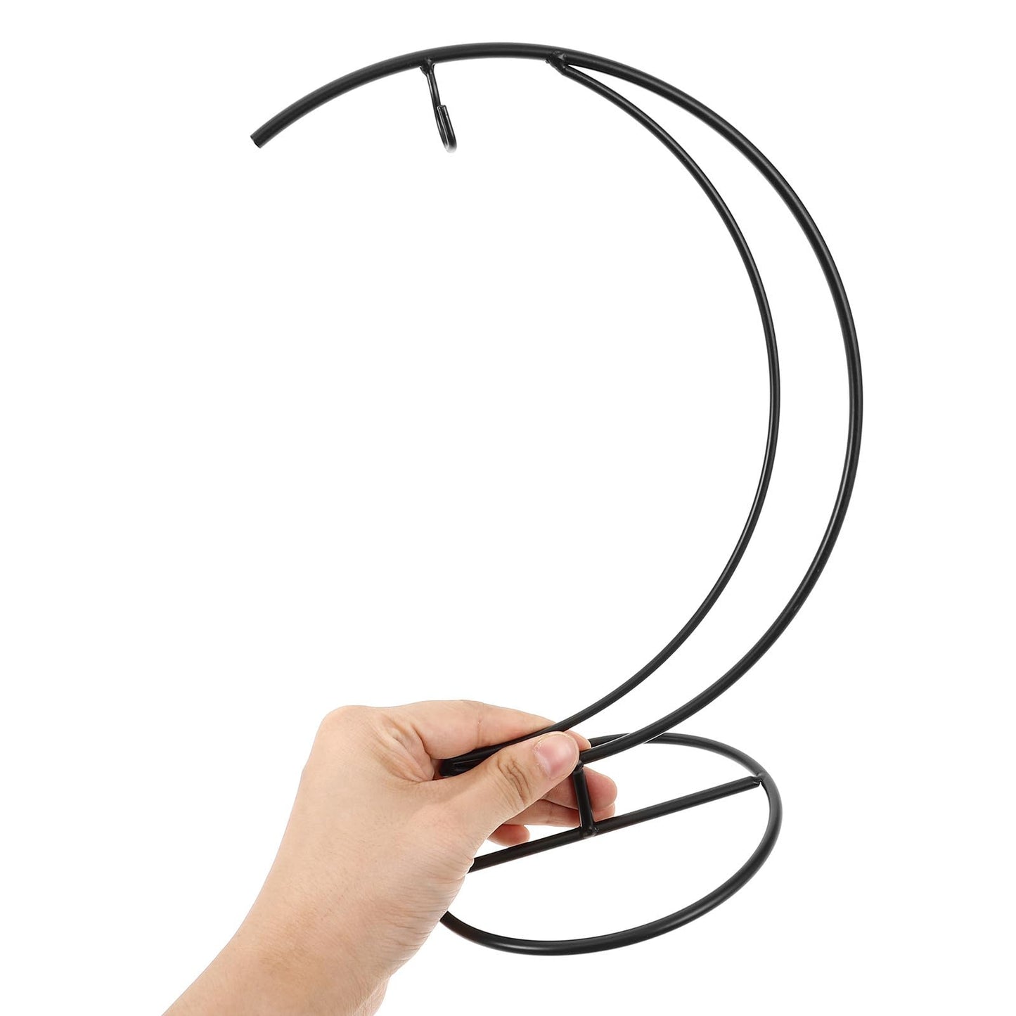 KALLORY 2pcs Moon-shaped Iron Hanging Hook Rack for Indoor Air Plant Holders and Terrarium Display Stands, Black Decorative Flower Pot Hangers for DIY Micro Landscape and Home Décor