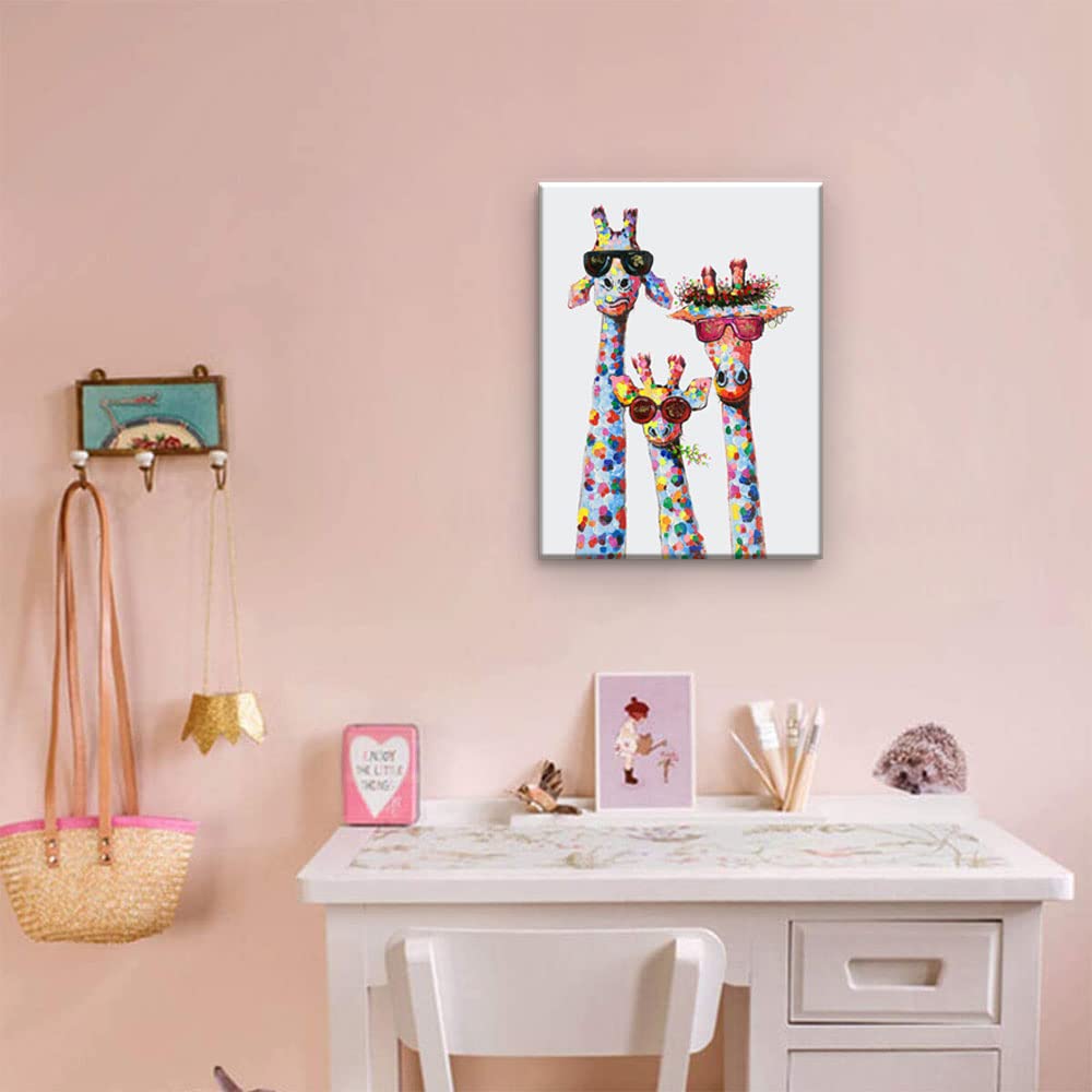 Giraffe Family Canvas Wall Art Animal Poster Prints Picture With Frame for Living Room Bedroom Nursery Office Kids Room Decor Gifts for Boy Girl and Babies(Lovely Giraffe, 16inchx12inch)