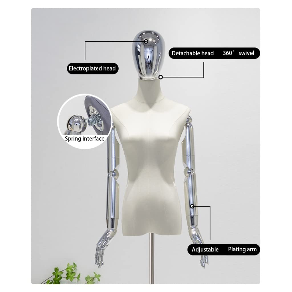 Adjustable Medium Dress Form Mannequin - Tripod Stand with Detachable Arms & Head for Fashion & Jewelry Display, Sewing, Electroplated Stylish Design