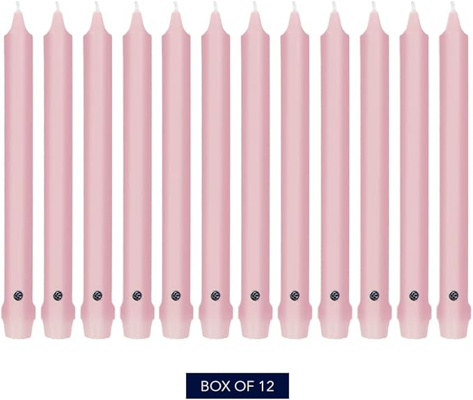 Colonial Candle Unscented Taper Candle, Classic Collection, Persian Pink, 12 in, Pack of 12 - Up to 10 Hours Burn