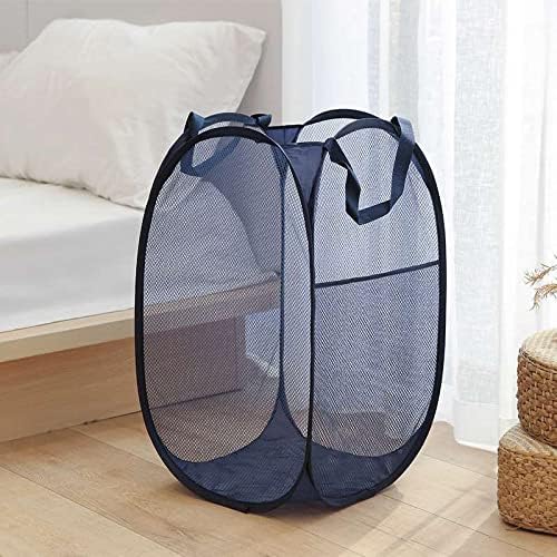 2 Laundry Baskets, pop-up Laundry Baskets, Foldable mesh Laundry Baskets (Each with 2 Reinforced Handles, Blue