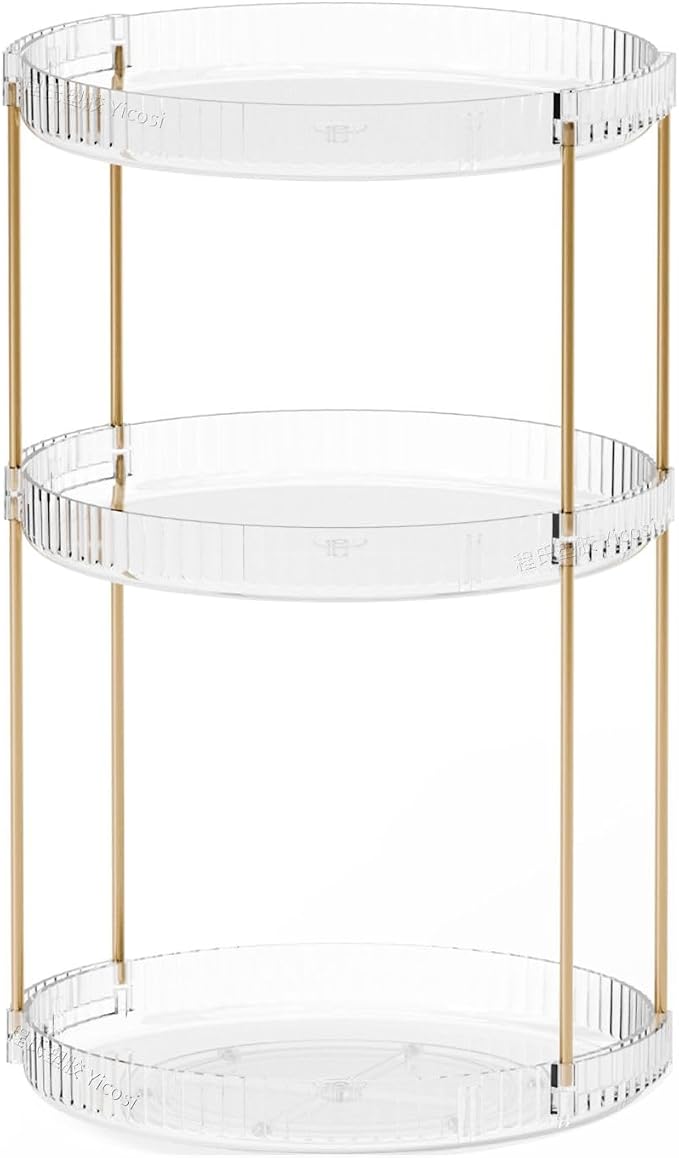 Yieach Acrylic 360 Rotating Makeup Organizer and Perfume Organizer,3 Tier Make Up Holder and Acrylic Skincare Organizers for Countertop,Vanity,Bathroom,Clear Spinning Beauty Organizer for Face Product