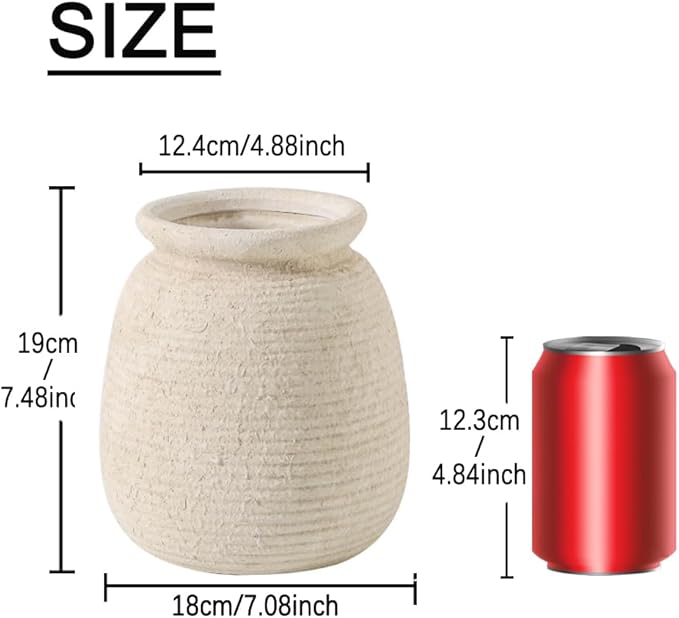 Ceramic Flower Vases Home Decor, Rustic Farmhouse Decorative Vase Pottery Wide-Mouth Vases for Home Decor Table Living Room Entryway Mantel Bookshelf Bedroom Bathroom Kitchen - 7.48" W
