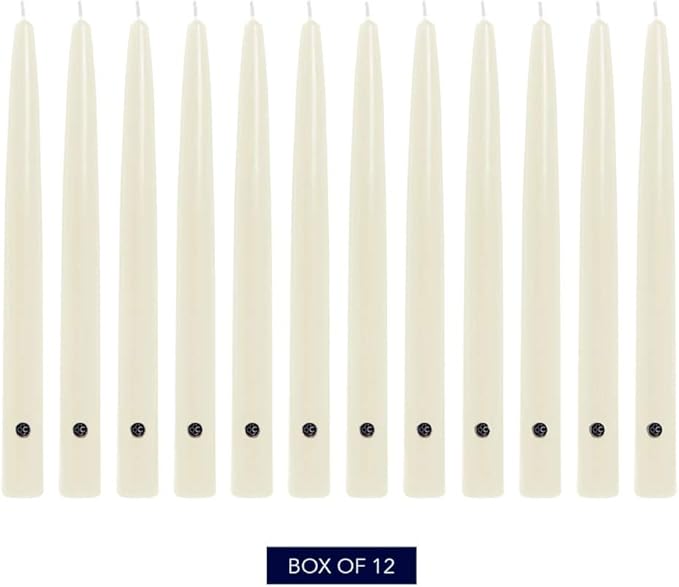 Colonial Candle Unscented Taper Candle, Handipt Collection, Ivory, 12 In, Pack of 12 - Up to 10 Hours Burn