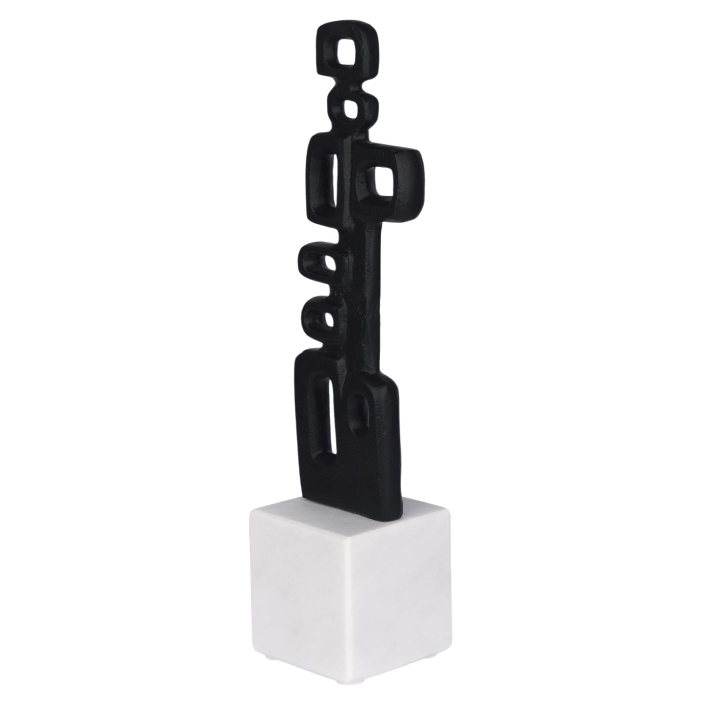 Cruiser’s Caché Abstract Geometric Sculpture, Artisan-Made Cast Aluminum with Black Anthracite Finish, Natural Marble Base, 13"