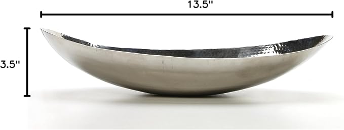 Hosley Hammered Stainless Steel Oval Bowl – 13.5” Decorative Centerpiece for Candles, Orbs, Potpourri & Table Styling | Modern Home & Event Décor