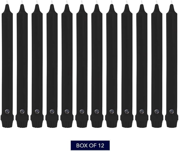 Colonial Candle Unscented Taper Candle, Classic Collection, Black, 12 in, Pack of 12 - Up to 10 Hours Burn