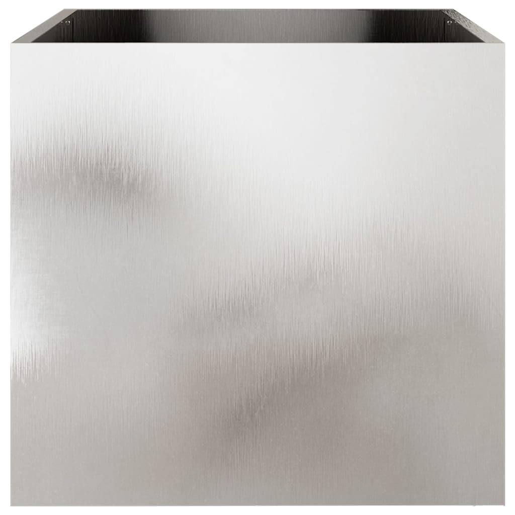 hliofuir Rectangular Stainless Steel Planter Set of 2 Silver Large 19.3x18.5x18.1 in Polished Indoor Outdoor Raised Garden Bed Box for Balcony Patio Living Room