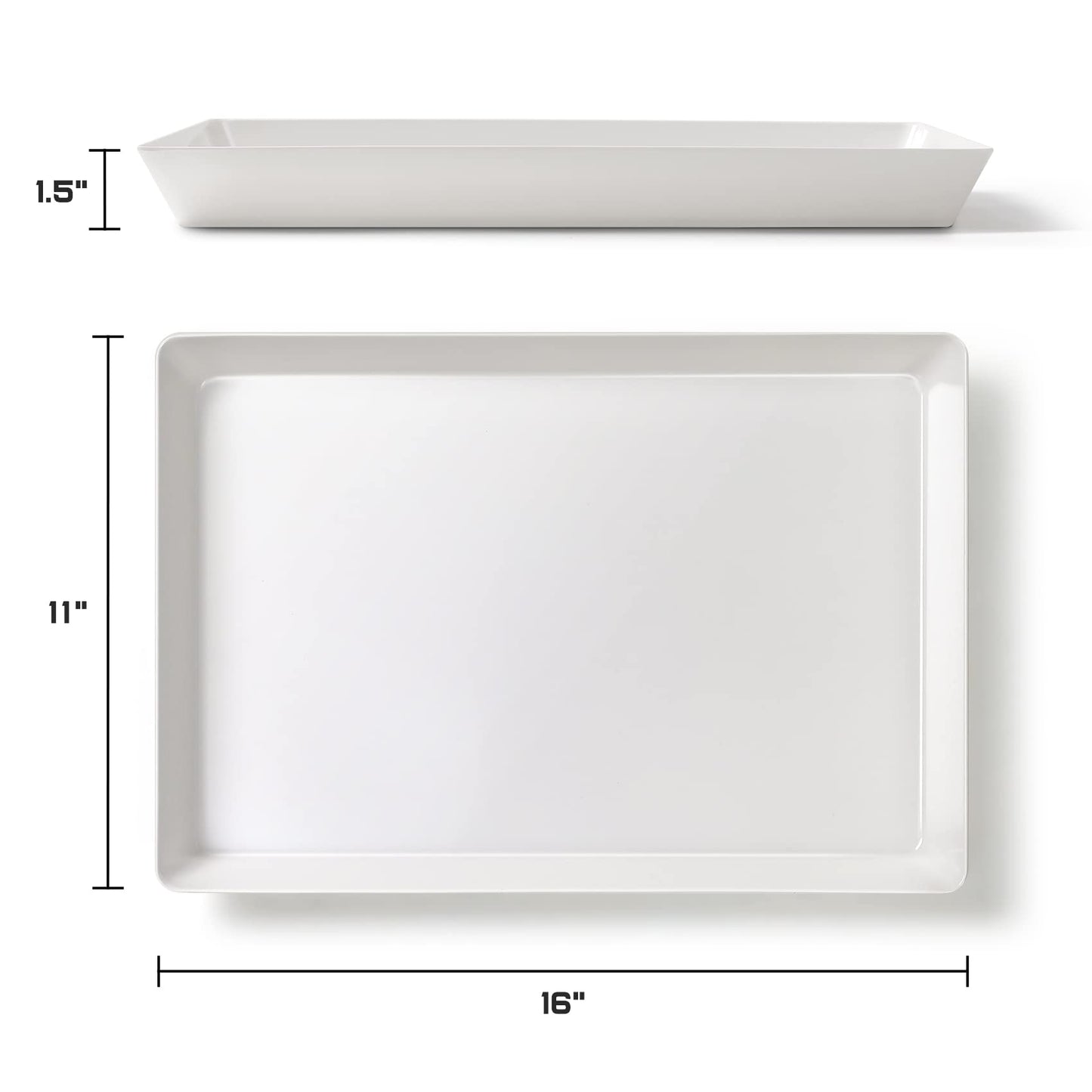 8 Pack, 16" x 11" Large White Serving Trays Set - Reusable Plastic Serving Platters for Cookie, Appetizer, Charcuterie, Snack, Dessert, Party Food Display - Stackable Kitchen CounterTop Tray, BPA Free