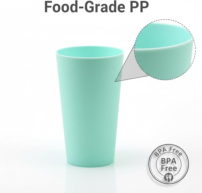AOYITE 32 ounce Reusable Plastic Tumblers Set, BPA-Free and Dishwasher Safe Drinking Cups, Kids Glasses Set of 12 in 6 Assorted Colors For Indoor Outdoor Use