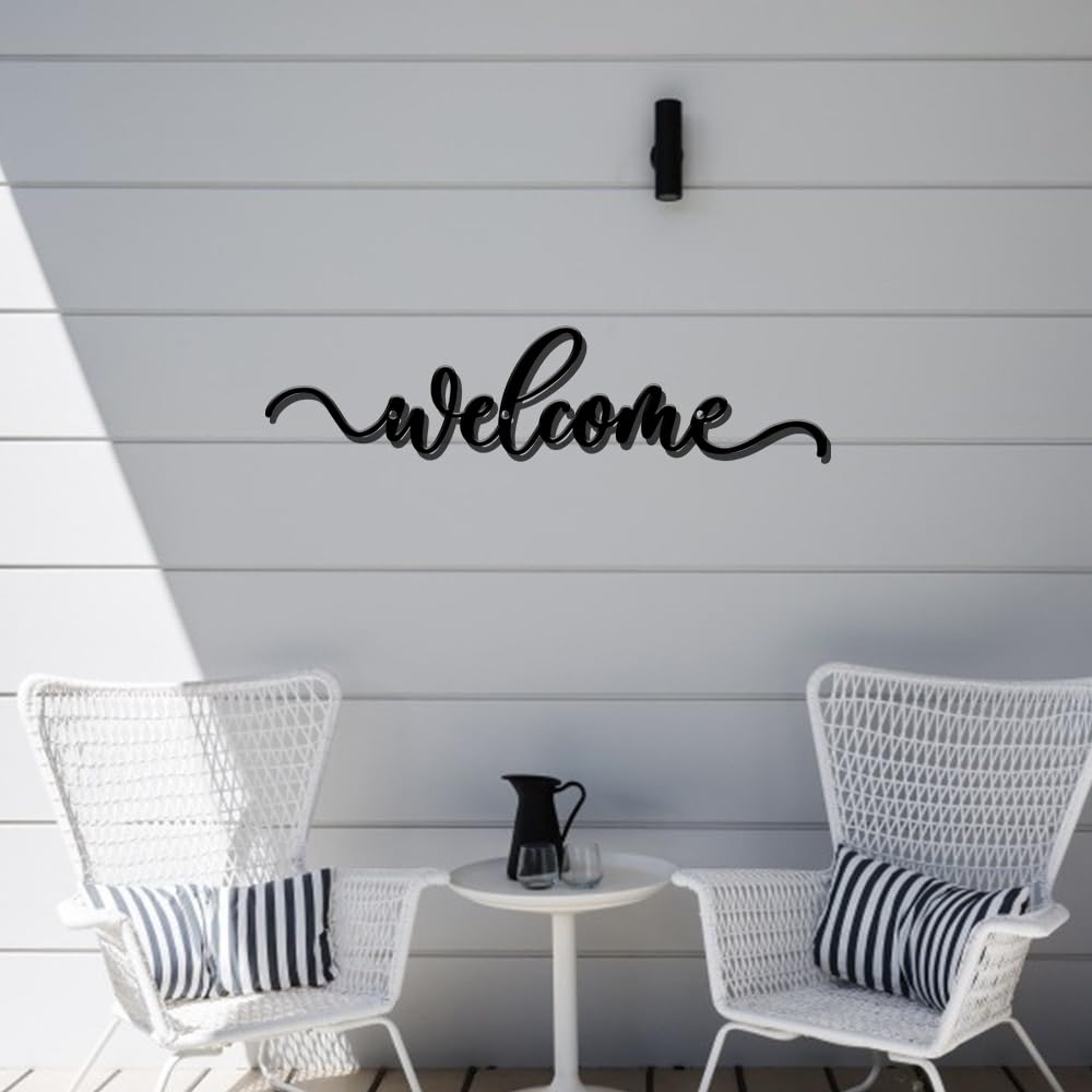 Prrivnix Metal Welcome Sign - 16 Inch Wall Art - Modern Rustic Decor - Outdoor Use - Funny Theme - Wall Mount - 1 Count - Bedroom