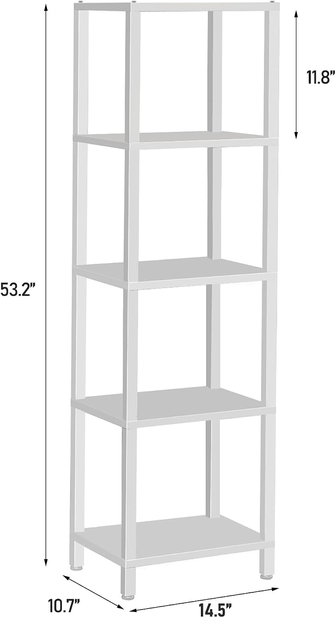 TUTOTAK Bookshelf, 5-Tier Tall Book Shelf, Narrow Bookcase for Small Space, DIY Stackable Bookshelf, for Living Room, Office, Study, Entryway, Industrial, White BS01BW005