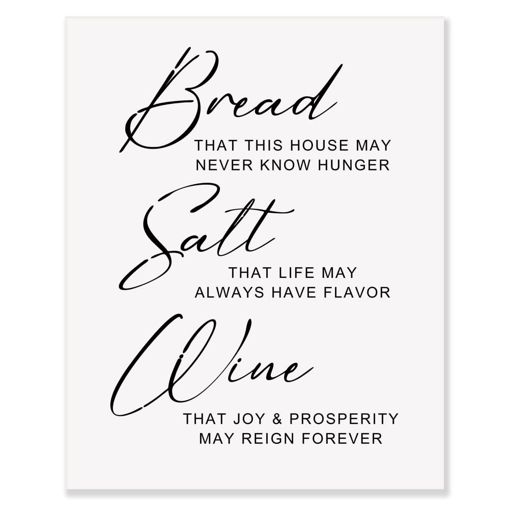 Bread Salt Wine Sign, Farmhouse Wall Decor, Inspirational Wonderful Life Quote Sign, Housewarming Gift, Home Decor, Home Wall Art Print - Without Frame - 8x10"