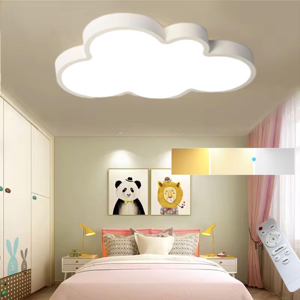 DELIPUSHI Cloud Lights for Ceiling White 26" 54w Close to Ceiling Light Fixtures with Remote Cloud Shaped Led Ceiling Lamp Flush Mount Lighting Fixture for Girls Children's Room/Kindergarten