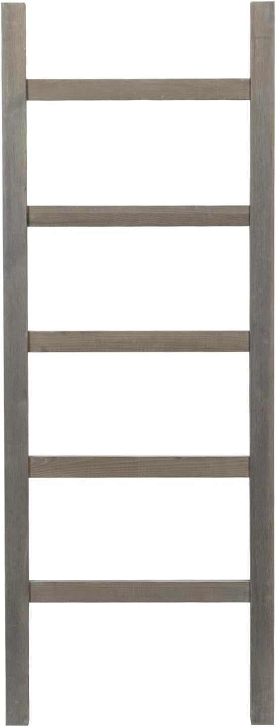 MyGift 54 inch Tall Fully Assembled Wood Blanket Ladder, 5-Tier Wall Leaning Towel Rack, No Assembly, Gray