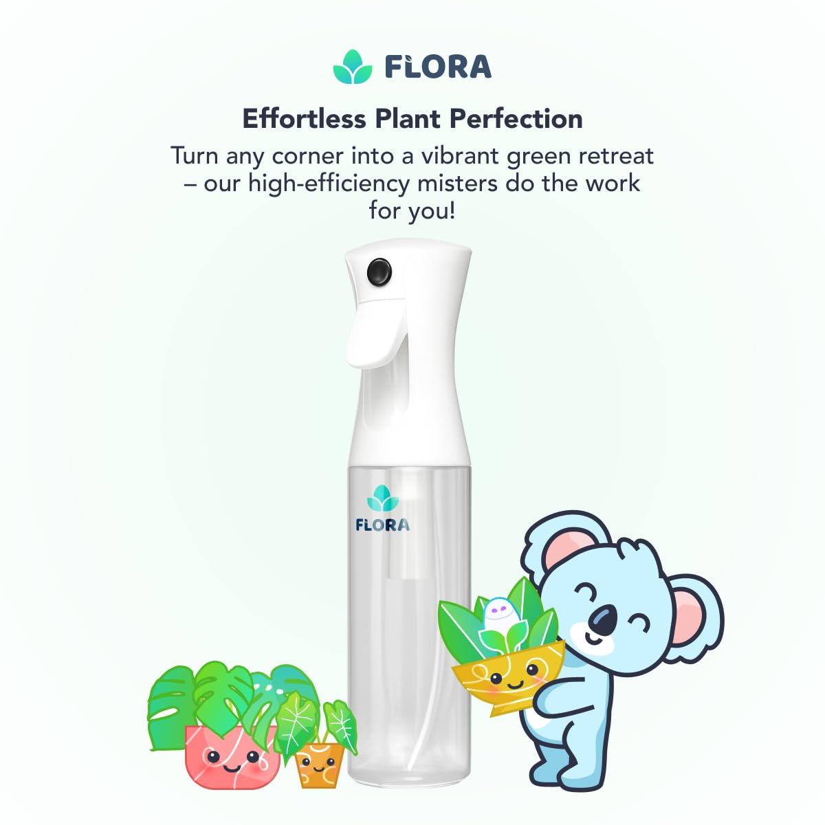 Flora Premium Plant Mister Spray Bottle Producing Gentle & Fine Mist for Precision Hydration, Dispersed Humidity & Moisture - Comes w App for Smart Plant Care (2 Packs)