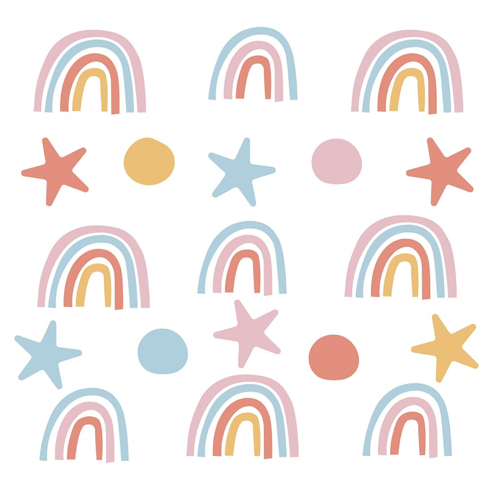 Rainbow, Stars & Dots Wall Decals for Kids Room – 160 PCS Pastel Boho Peel & Stick Waterproof Vinyl Wall Decor Stickers, 10 Sheets Removable Nursery, Bedroom & Playroom Decor(Style A)