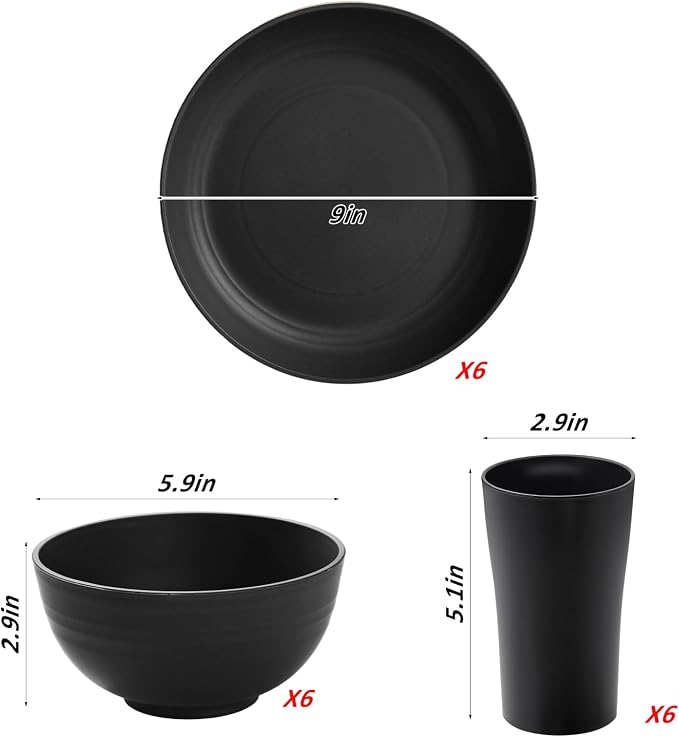 18pcs Wheat Straw Dinnerware Sets, SANLUNS Unbreakable Reusable Dinnerware Set for 6,Kitchen Cups Plates and Bowls Sets Plates Cups and Bowls Set Dishwasher Microwave Safe Dinner Dishes