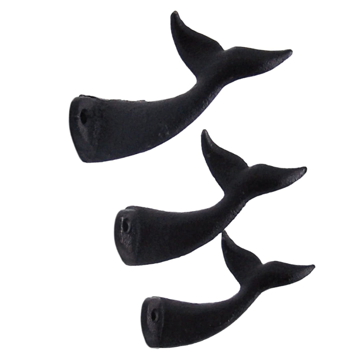 Wowser Navy Blue Whale Tail Cast Iron Wall Hooks – Coastal Beach Wall Decor for Coats, Towels & Hats, Wall Mounted, Set of 3, 2.75 Inch