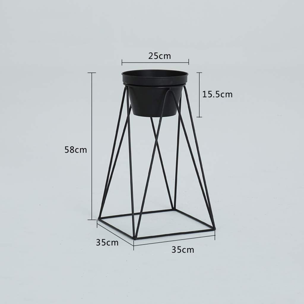 KAJIAO Metal Flower Pot Stand Indoor Balcony Decoration Plant Pot Display Shelf Outdoor Anti-Corrosion Iron Art Floor-Stand Support Rack(Black,L)