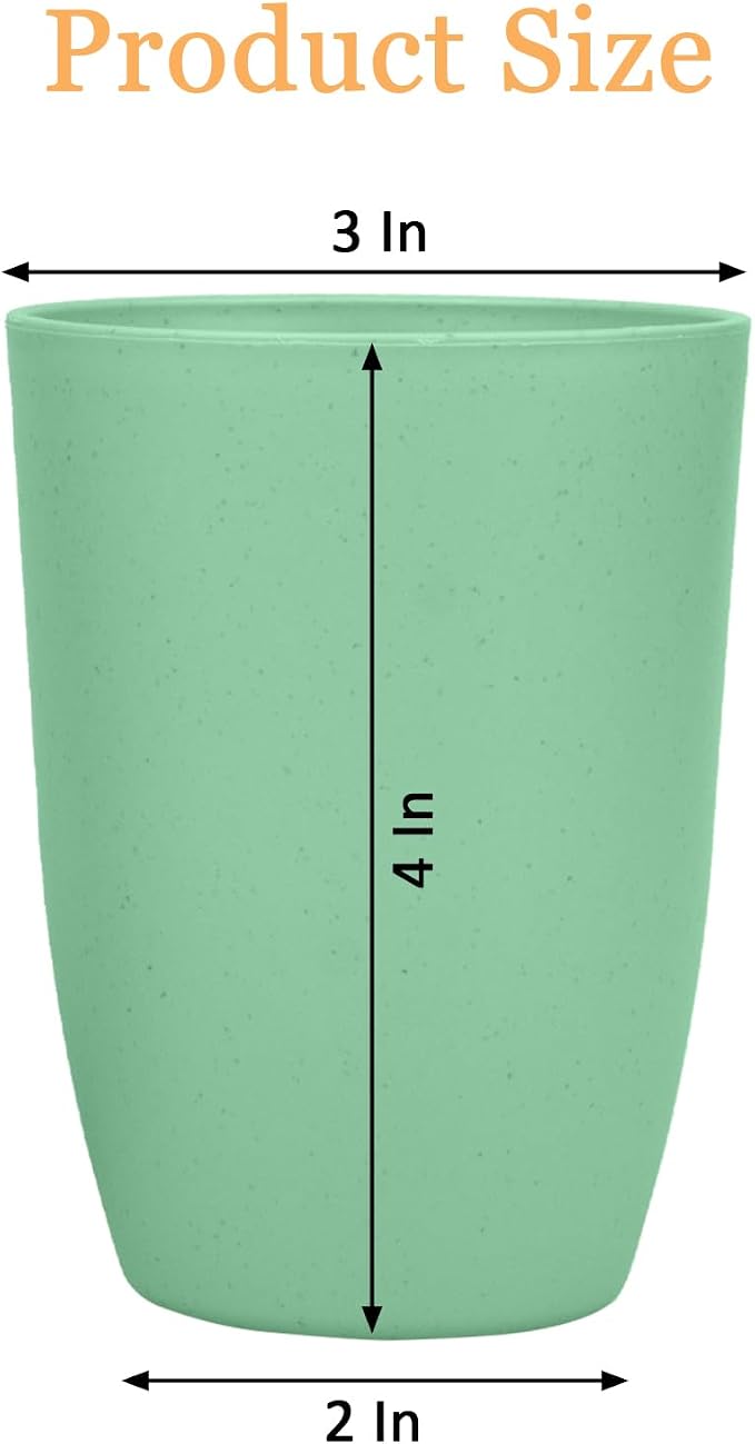 Wheat Straw Cups Set of 4, Drinking Cup Reusable Cups, Dishwasher Safe 12 oz for Kitchen, Home, Office, and Outdoor Use (light green)