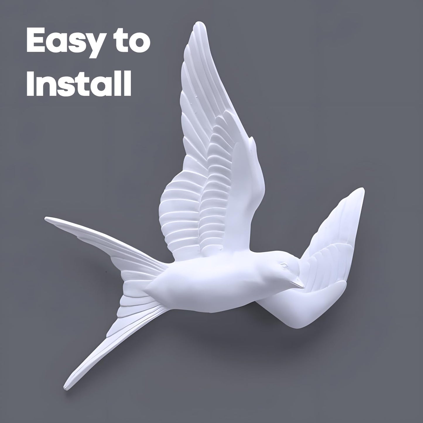 3 Pcs Swallows Bird Wall Sculpture, 3D White Birds Sparrows Swallows Decor, Outdoor/Indoor Peace Peace Dove Bird Figurines for Home, Garden and Patio (White)