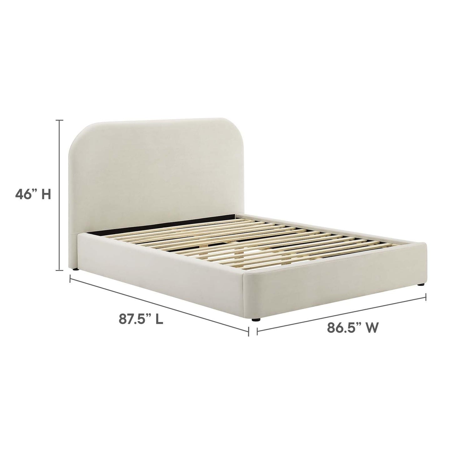 Modway Keynote Modern King Size Bed Frame with Curve Shaped Headboard in Alabaster, Upholstered Performance Velvet King Platform Bed, Soft Cloud Bed Frame, No Box Spring Needed