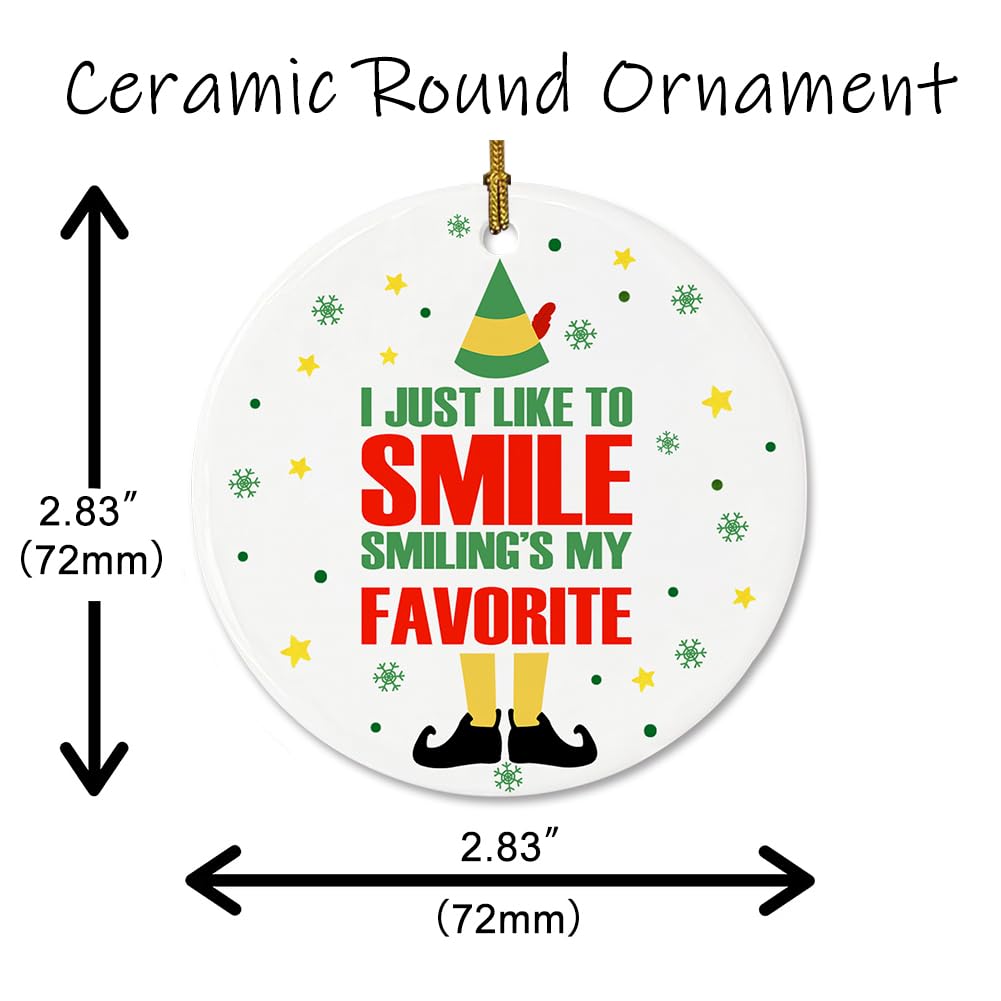 Buddy Elf Christmas Ornament Funny Ceramic Ornament I Just Like to Smile, Smiling is My Favorite Festive Buddy The Elf Sayings Tree Hanging Decors, Christmas Keepsake