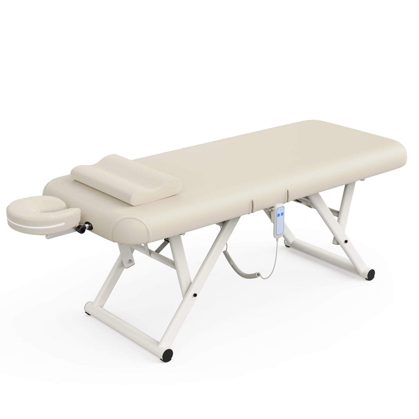 Height Adjustable Massage Table with Face Pillow & Headrest for Treatment Table, Physical Therapy Table, Spa Facial Professional Massage Bed - Adjustable Backrest, Electric Leg Lifting, Beige Gray
