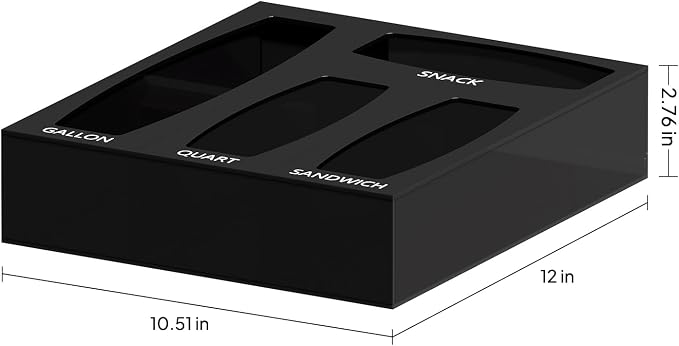 Aquiver Acrylic Bags Organizer - Baggie Bags Drawer Organizer & Plastic Food Storage Bags Holder - Compatible with Gallon, Quart, Sandwich, Snap, Freezer, Slider Bags (Black)