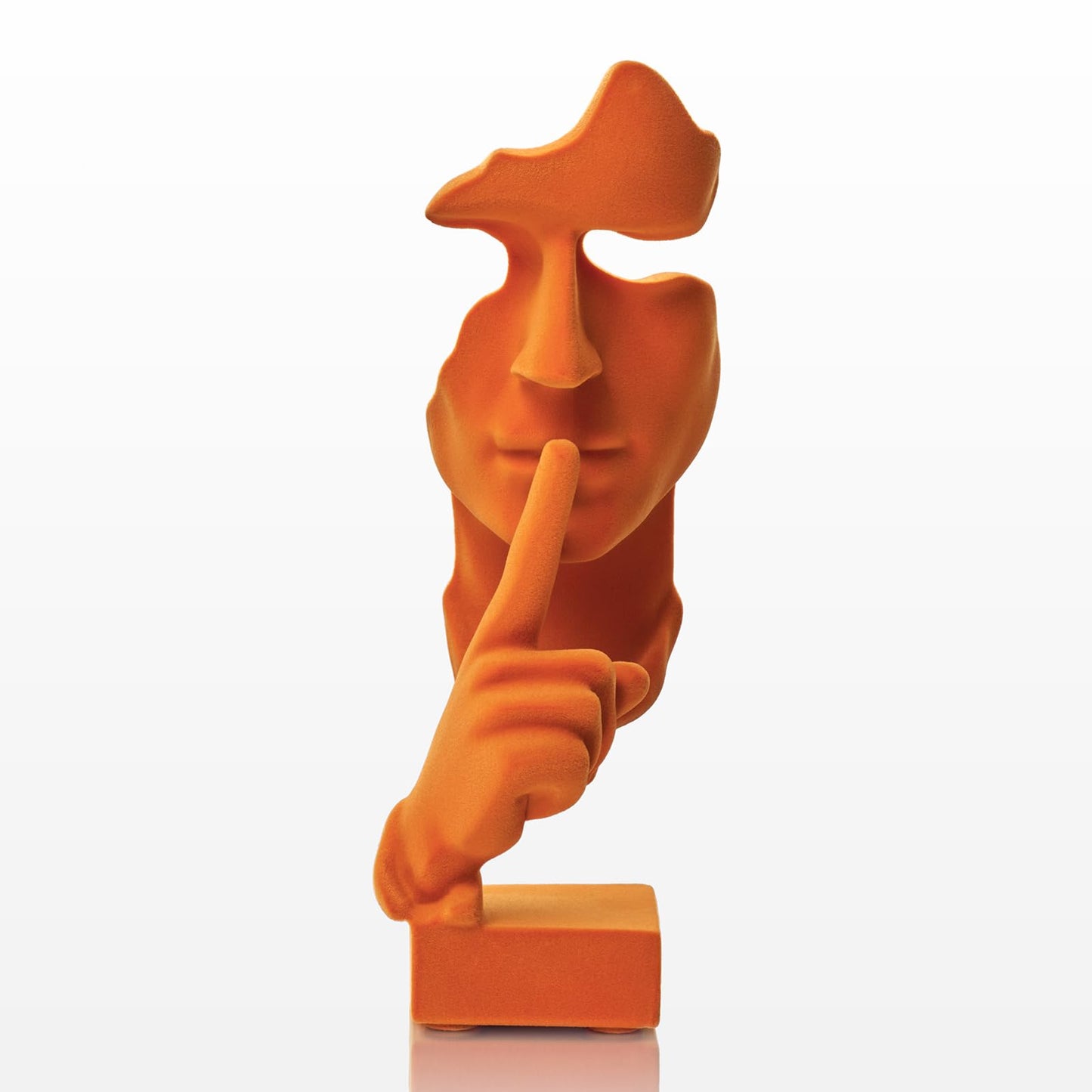 FOLKOR LIFE Velvet Flocked Thinker Sculpture for Room Decor, Flocked Mask Collectible Figurines Modern Abstract Art Statue for Home, Bookshelf, Office, Desk Decor (Orange)