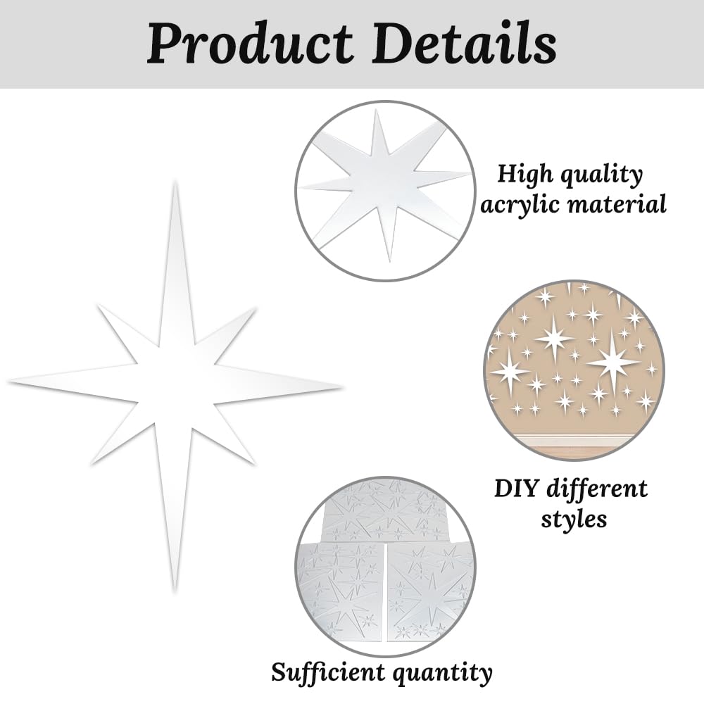 71 Pcs Silver Star Stickers, 3D Acrylic DIY Star Mirror Wall Stickers Decor, Removable Decals Art Self-Adhesive for Home Nursery Classroom Bedroom Interior Wallpaper Background Art Decor
