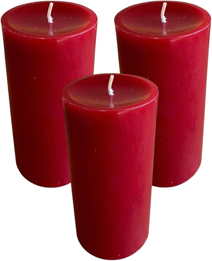 Mister Candle Dripless Unscented Pillar Candles, Set of 3 Hand Poured Red Pillar Candles, Solid Color Non-Scented Candles for Home Decor, Premium Wax, 80 Hr Burn Time, 3x6 Inch