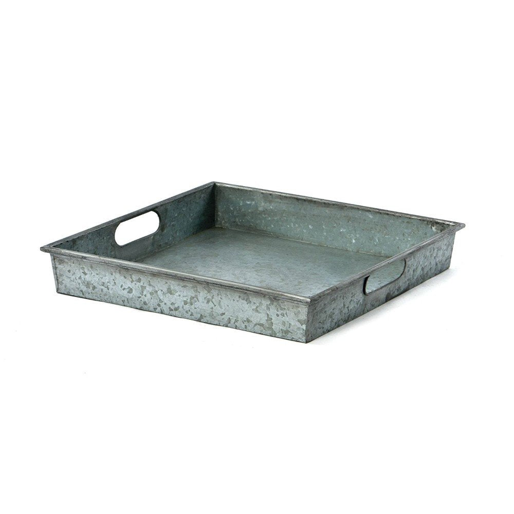 Benzara Square Galvanized Metal Tray with Handle