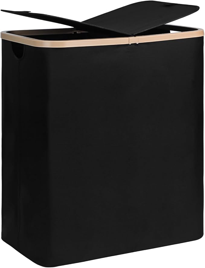 DOKEHOM 160L Extra Large Laundry Hamper with Lid, 2-Section Double Laundry Basket with Removable Mesh Liner Bags, Collapsible Clothes Sorter for Family, Bedroom, Laundry Room, Black