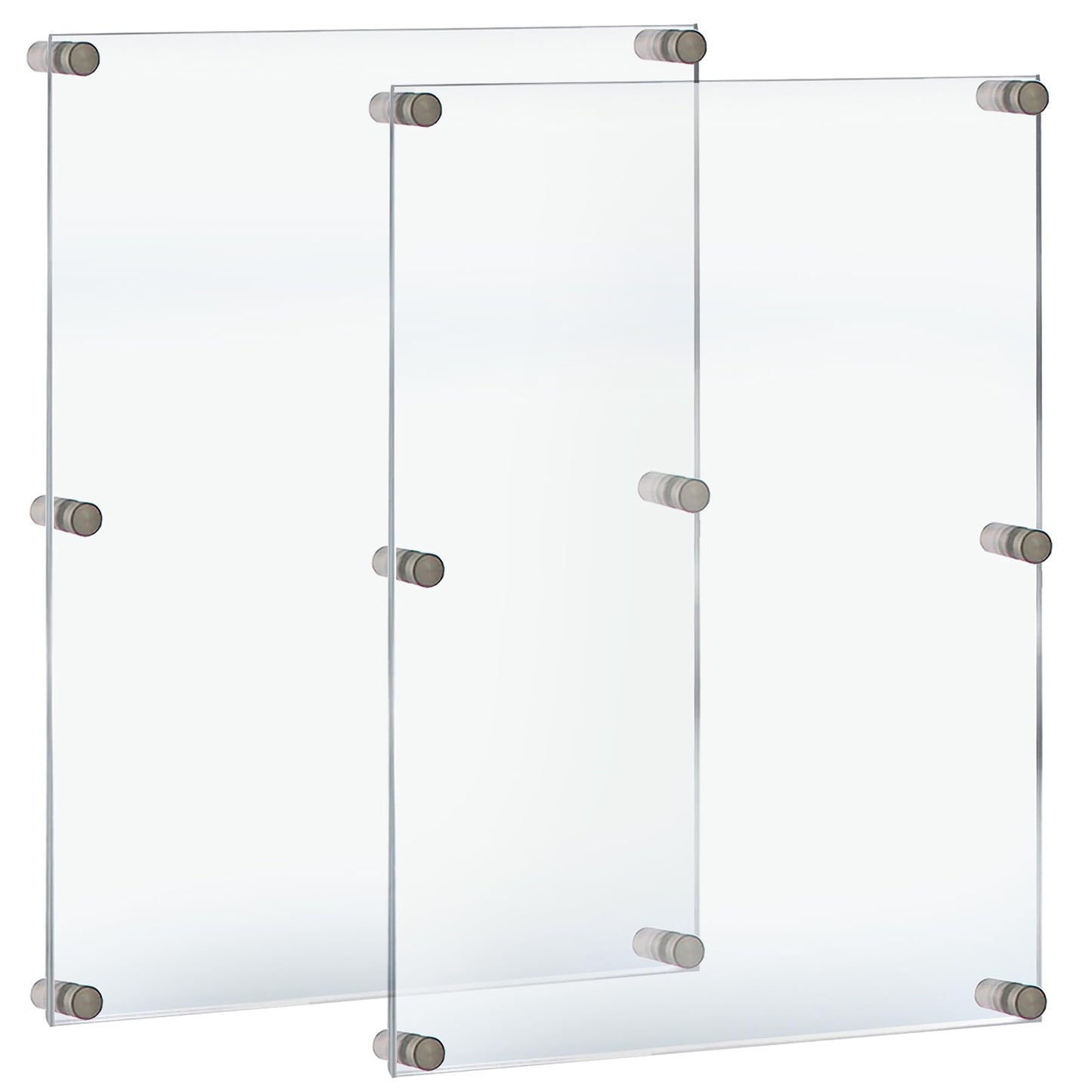 Azar Displays 105536-2PK Floating Acrylic Wall Frame with Silver Hardware Stand Off Caps, Clear Hanging Photo Frame Display Mount with Frameless Border, for Large Prints, 24" x 36", (Pack of 2)