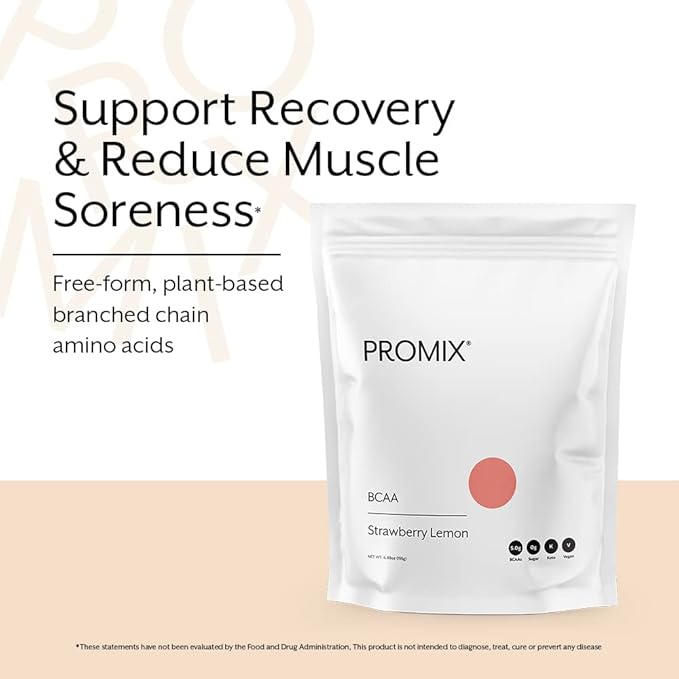 Promix BCAA Post-Workout Energy Powder - 5g Micronized BCAAs, Sugar Free, Plant Based, Vegan, Keto - Strawberry Lemon - 30 Servings (Pack of 1)