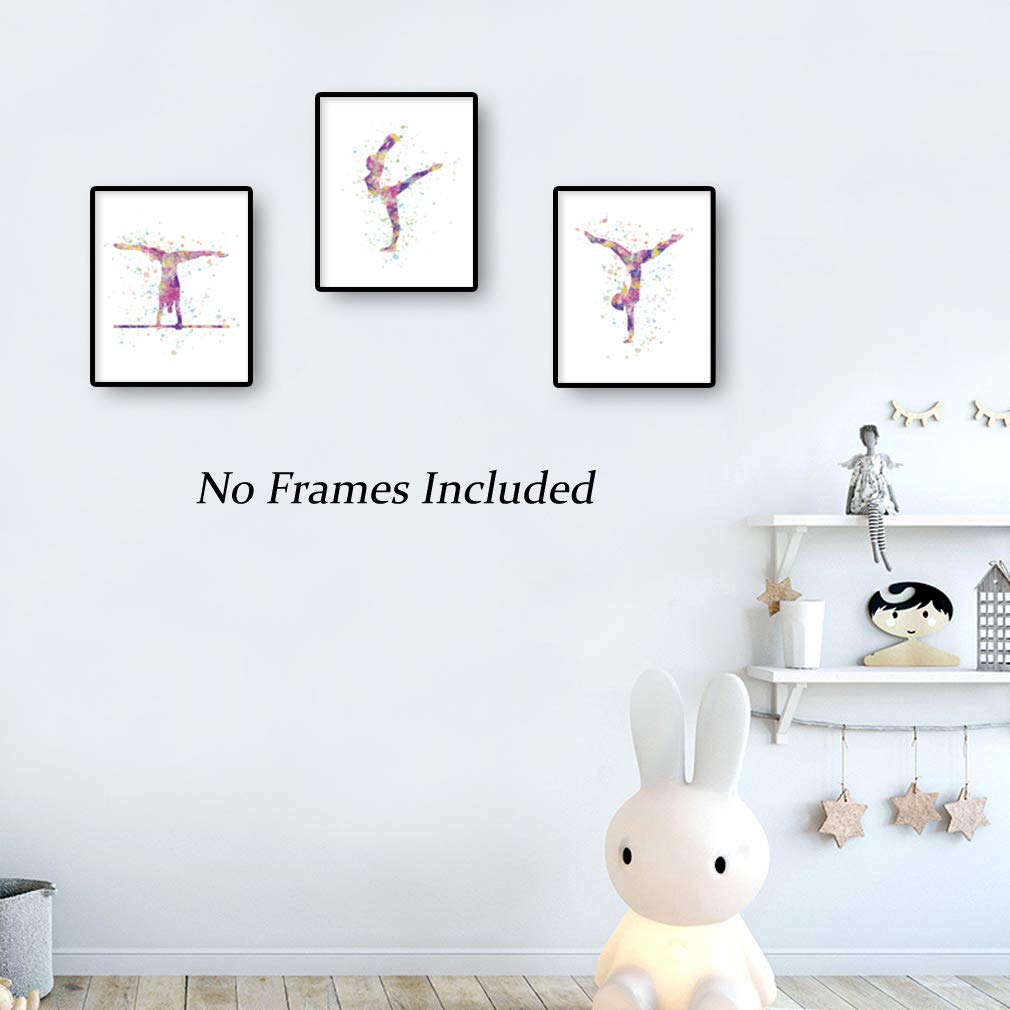 CHDITB Unframed Abstract Girl Gymnastics Wall Art Print,Sporting Silhouette Poster,Set of 3（8" x10" ） Canvas Exercise Gyming Beam Posters for Girls Gymnasts Bedroom Nursery Decor
