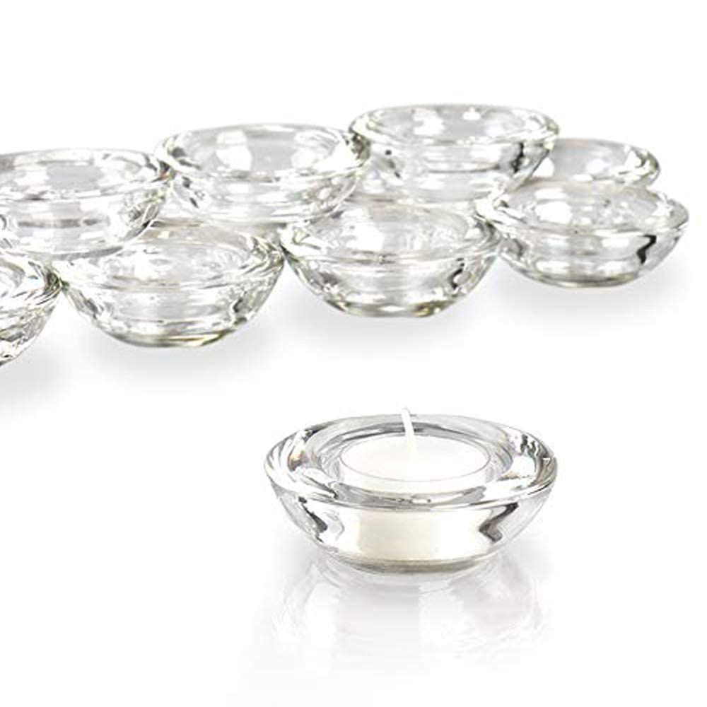 ELIVIA Clear Tealight Candle Holders - Set of 24, Round Chunky Glass Candle Holder, 3" Diameter - CH01