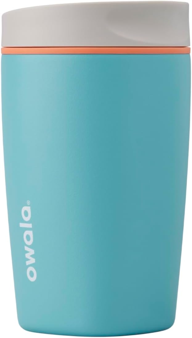 Owala SmoothSip Slider Insulated Stainless Steel Coffee Tumbler, Reusable Iced Coffee Cup, Hot Coffee Travel Mug, BPA Free 12 oz, Grey/Blue (Beachy Breeze) (Pack of 8)
