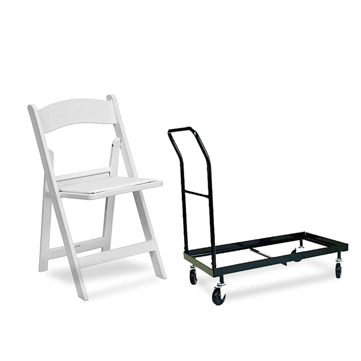 EventStable Titan Series 100 Resin Folding Chairs with 4 Dollies and 4 Straps Bundle - White Indoor/Outdoor Lightweight Folding Chair - Padded Folding Chair for Weddings Parties Events