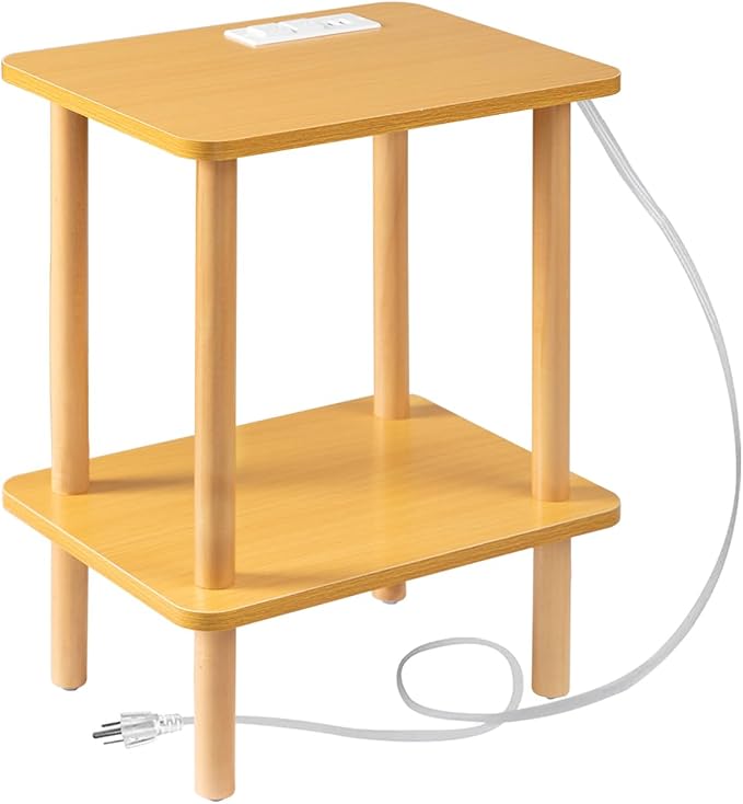 FORAOFUR End Table with Charging Station, Small Tables for Small Spaces in Living Room, Bedroom &Office, Nightstand Bedside Table with Solid Wood Legs, No Assembly Required