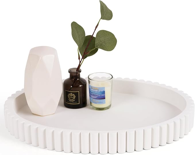Oval Tray for Coffee Table Decor, 15" Concrete Tray, Table Centerpieces Decorative Trays for Home Decor, Modern Decorative Trays for Coffee Tables, Centerpiece Trays, White