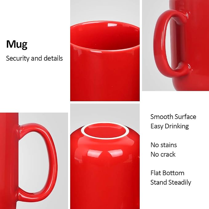 harebe 20 OZ Large Coffee Mug, Smooth Ceramic Tea Cup for Office and Home, Big Capacity with Handle, Red