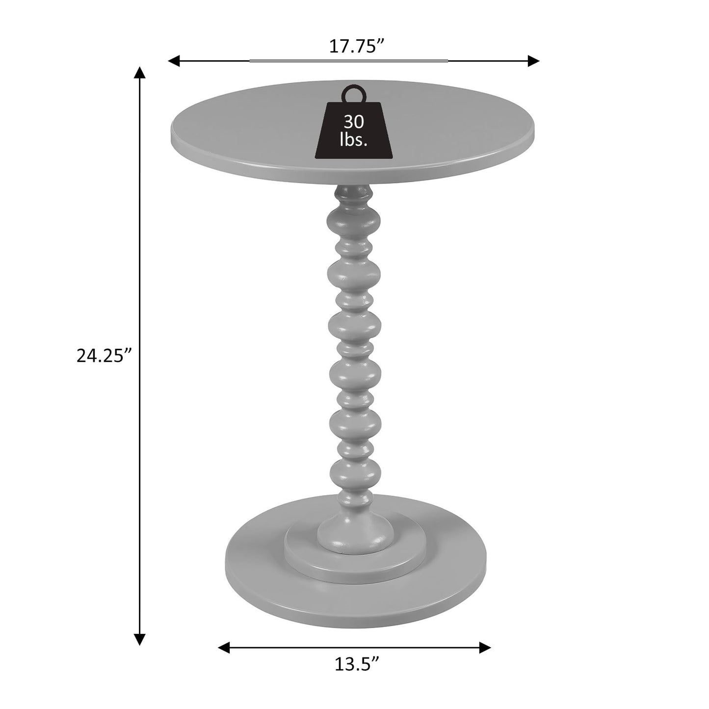 Convenience Concepts Palm Beach Spindle Table 17.75" - Traditional Round End Table for Living Room, Turned Solid Wood Side Table, Classic Display Pedestal Table, Black