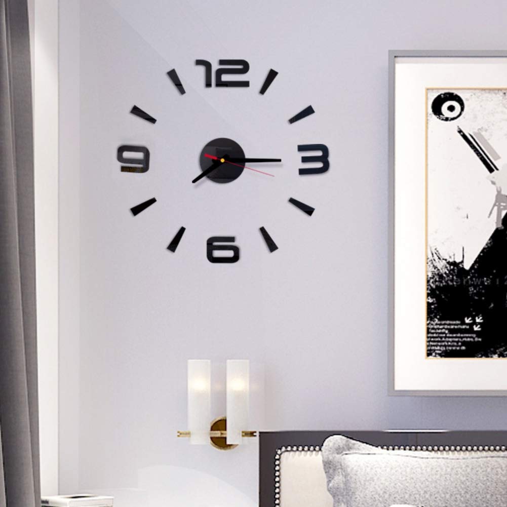 Forart Large DIY Wall Clock, Modern 3D Frameless Wall Clock Arabic Numbers Adhesive Wall Decor Kit Wall Decoration for Home Office Living Room Bedroom